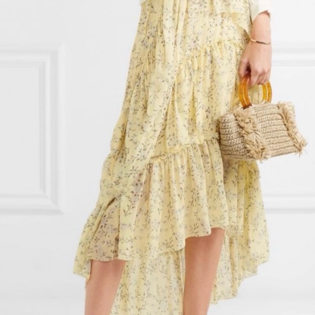Euc Ulla Johnson Silk Marilyn Yellow Cottagecore Hi Low Midi Skirt Size 0 Xs